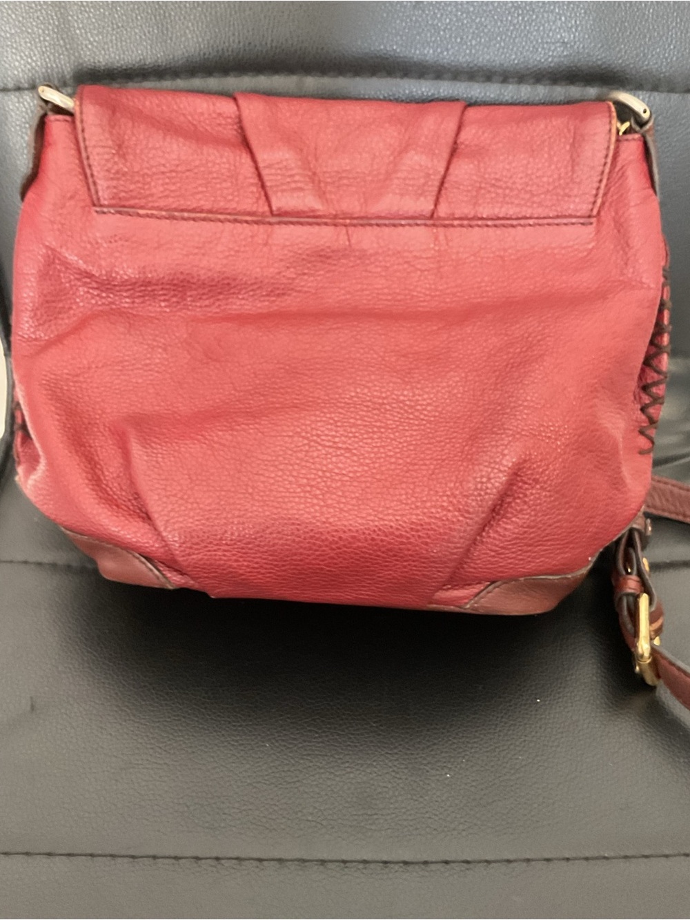 MCM Burgundy Red Pebbled Leather Crossbody with Gold Hardware - Picture 2 of 9